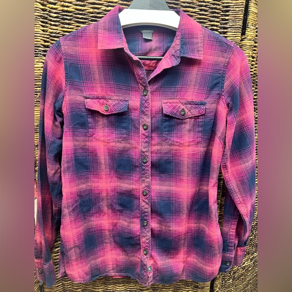 Eddie Bauer Pink  Plaid Shirt- Size:‎ Small
